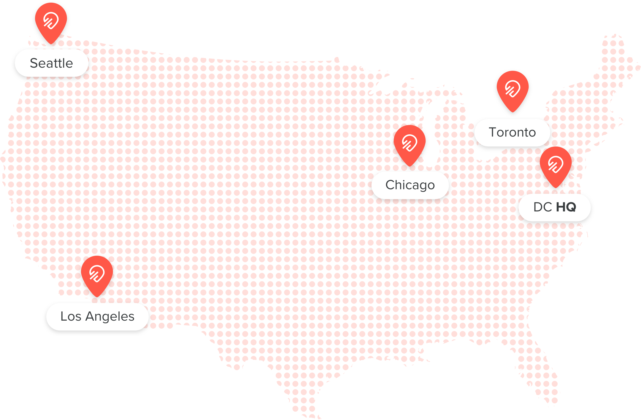 map of Remine office locations: Los Angeles, Chicago, Toronto, DC HQ